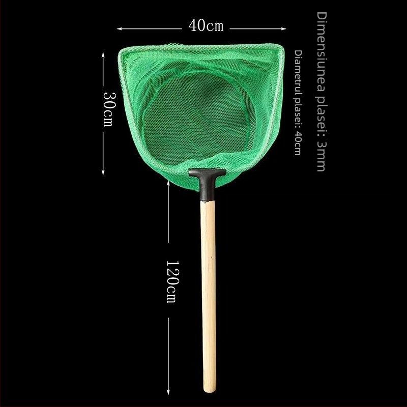 Plasă metalică pentru acvariu, cu mâner din lemn masiv