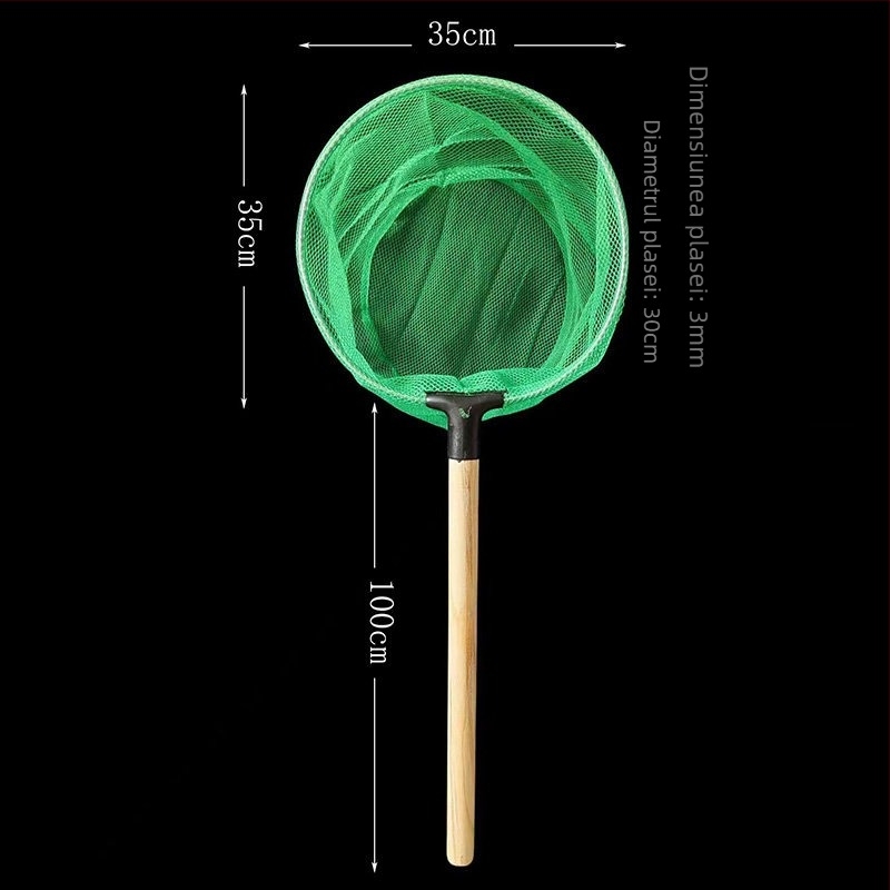 Plasă metalică pentru acvariu, cu mâner din lemn masiv