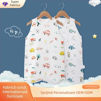 Sac de dormit pentru sugari și copii, model desen animat, stil vestă, toate sezoanele (Material: bumbac 100%; căptușeală: bumbac 100%; umplutură: bumbac 100%)