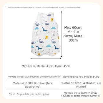 Sac de dormit pentru sugari și copii, model desen animat, stil vestă, toate sezoanele (Material: bumbac 100%; căptușeală: bumbac 100%; umplutură: bumbac 100%)