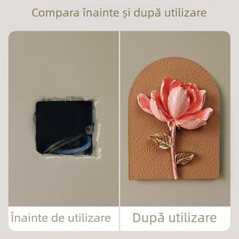Sticker decorativ de perete 3D – 1 bucată, din rășină și placă de lemn, motiv plante și flori, stil modern minimalist, design tridimensional