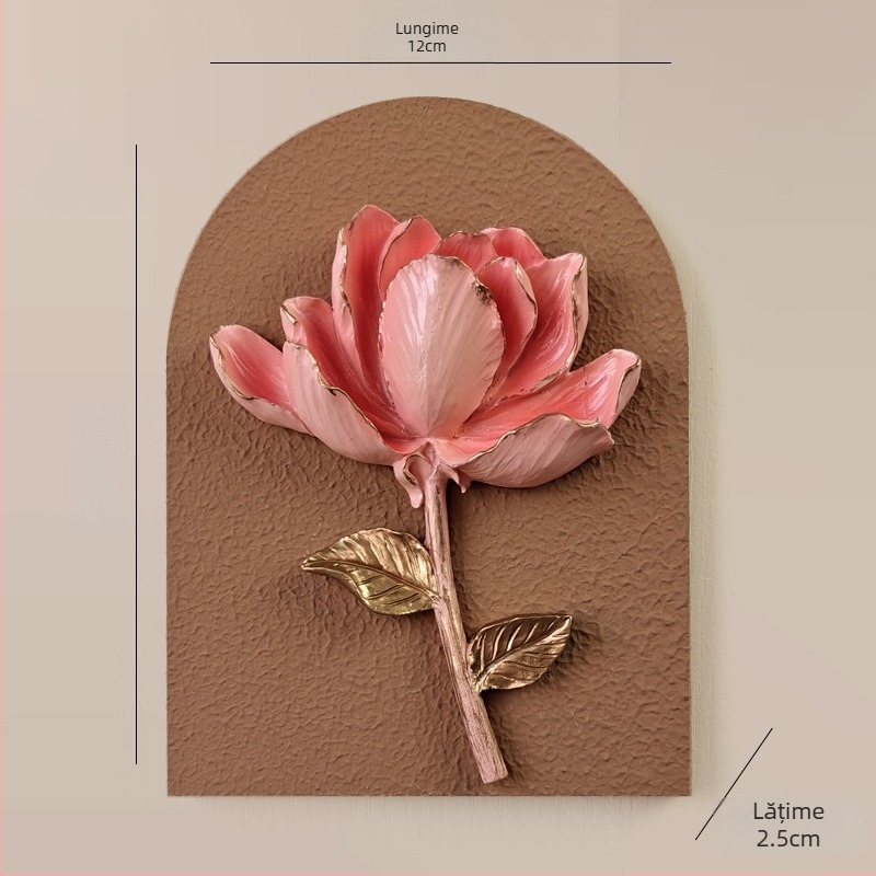 Sticker decorativ de perete 3D – 1 bucată, din rășină și placă de lemn, motiv plante și flori, stil modern minimalist, design tridimensional