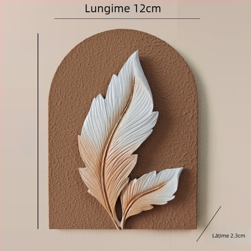 Sticker decorativ de perete 3D – 1 bucată, din rășină și placă de lemn, motiv plante și flori, stil modern minimalist, design tridimensional