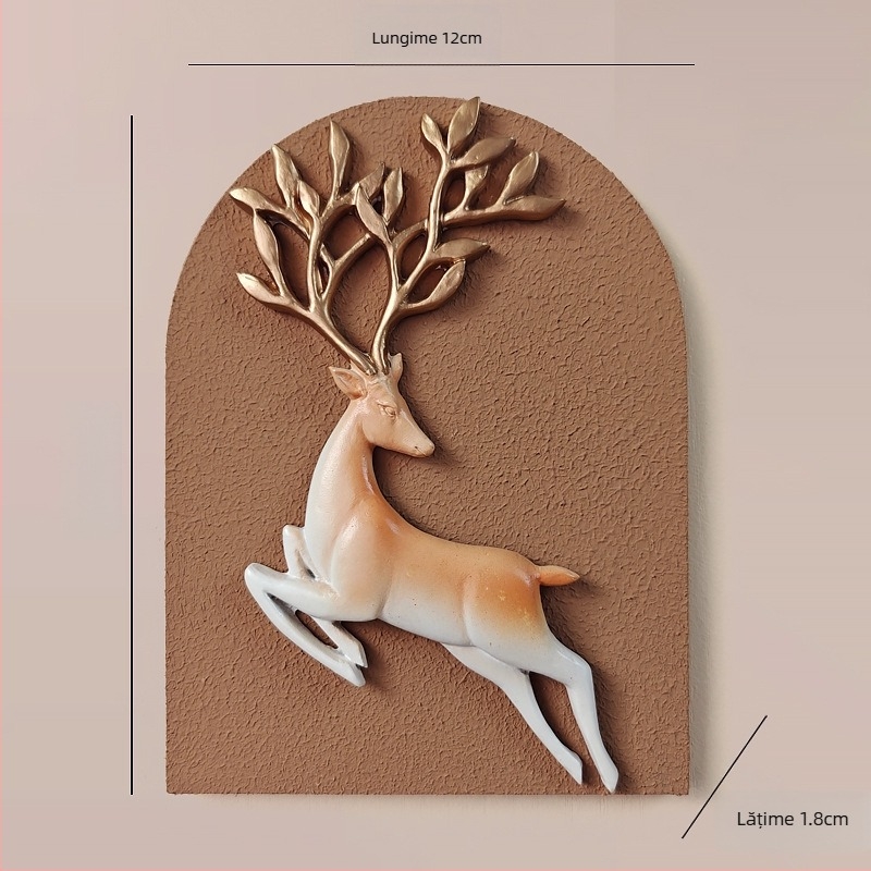 Sticker decorativ de perete 3D – 1 bucată, din rășină și placă de lemn, motiv plante și flori, stil modern minimalist, design tridimensional