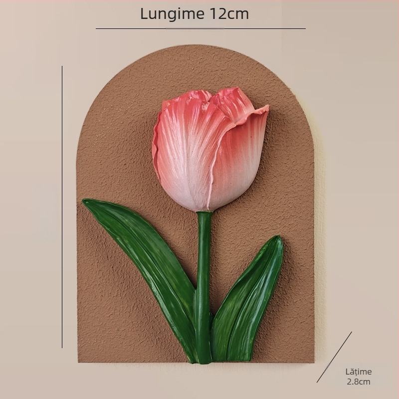 Sticker decorativ de perete 3D – 1 bucată, din rășină și placă de lemn, motiv plante și flori, stil modern minimalist, design tridimensional