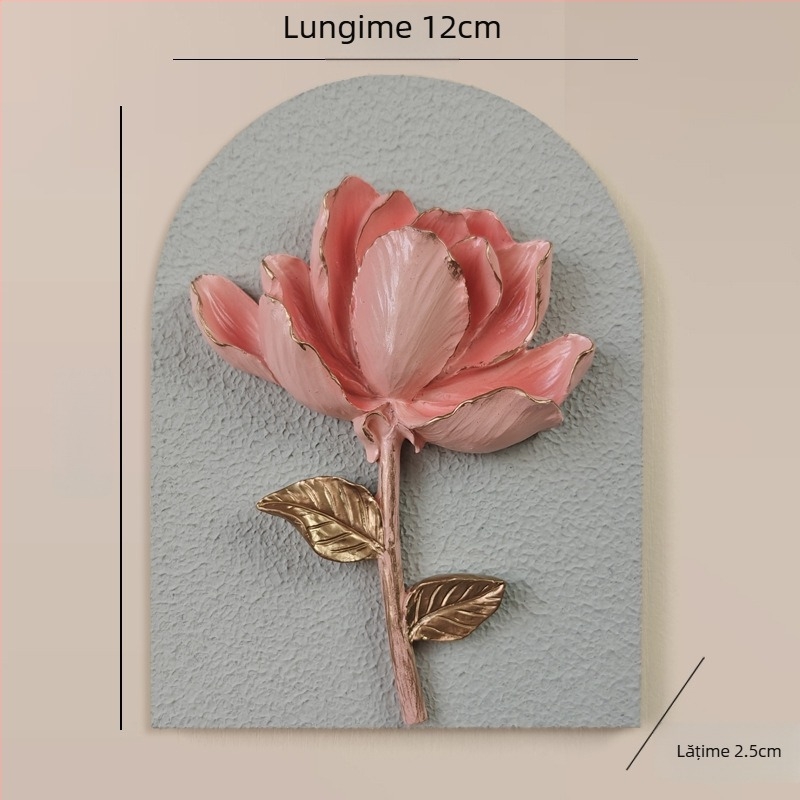 Sticker decorativ de perete 3D – 1 bucată, din rășină și placă de lemn, motiv plante și flori, stil modern minimalist, design tridimensional