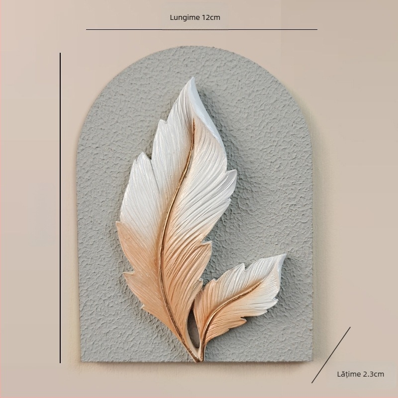 Sticker decorativ de perete 3D – 1 bucată, din rășină și placă de lemn, motiv plante și flori, stil modern minimalist, design tridimensional