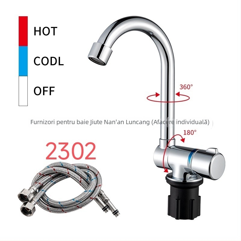 Robinet de bucătărie pliabil cu disc ceramic, corp din cupru, montaj pe perete, 0–90°C, 0.6–1.0 MPa