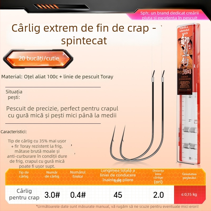 Little Fengxian Cârlig Dublu cu Linie Subțire pentru Pescuit în Râu, 20 Perechi în Cutie