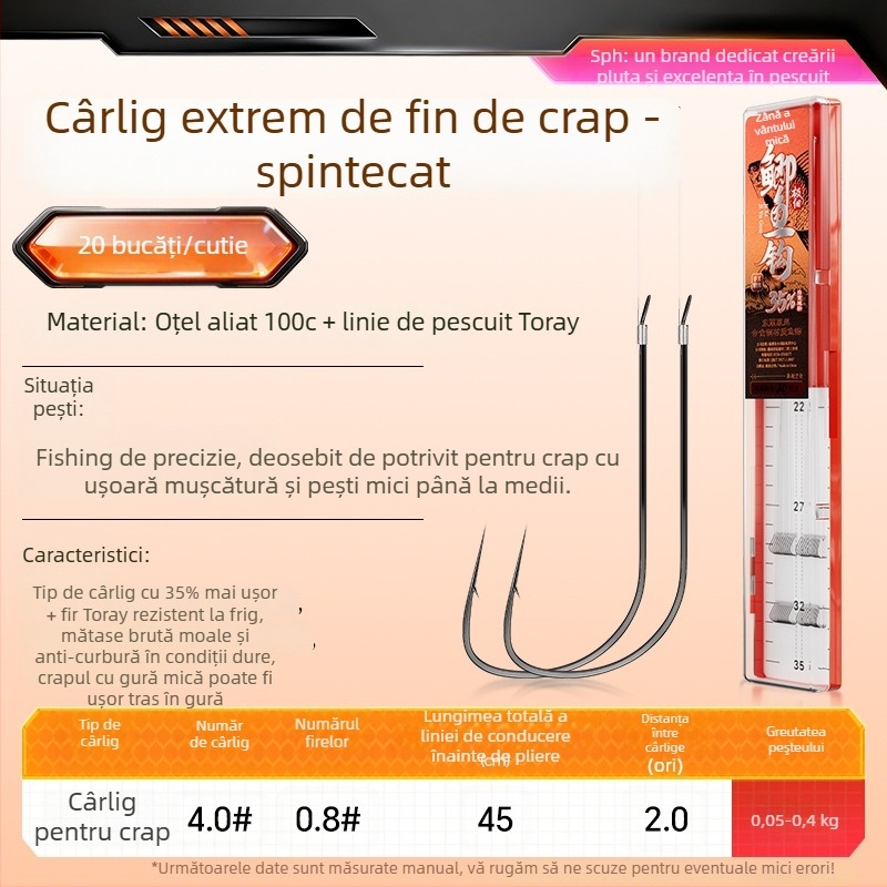 Little Fengxian Cârlig Dublu cu Linie Subțire pentru Pescuit în Râu, 20 Perechi în Cutie