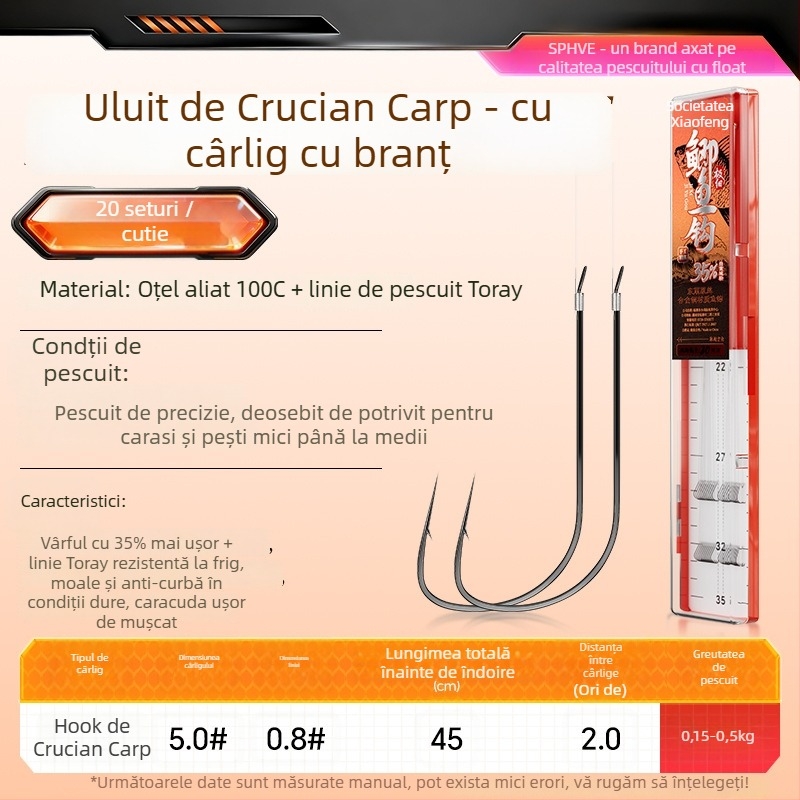 Little Fengxian Cârlig Dublu cu Linie Subțire pentru Pescuit în Râu, 20 Perechi în Cutie