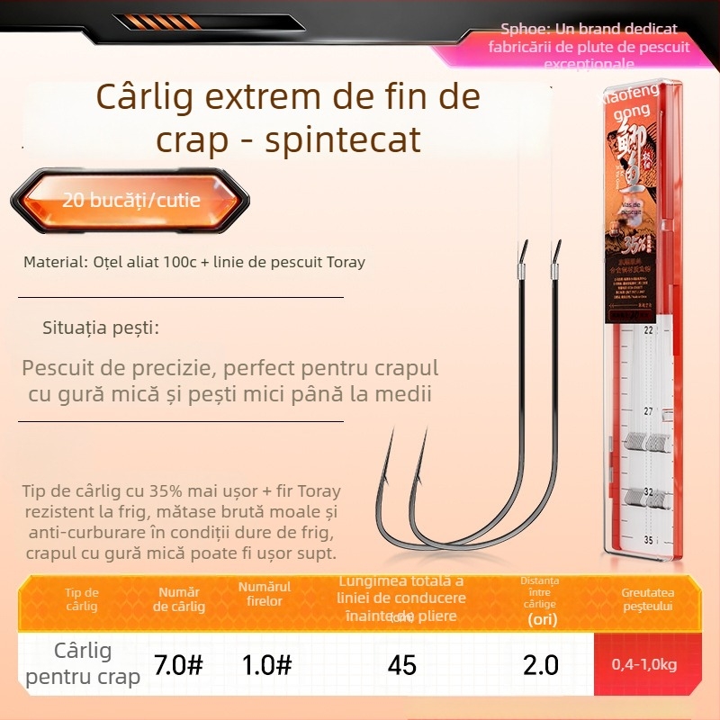 Little Fengxian Cârlig Dublu cu Linie Subțire pentru Pescuit în Râu, 20 Perechi în Cutie