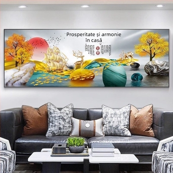 Tablou de perete pentru living cu peisaj, panou unic într-o ramă metalică, ceramică cristală