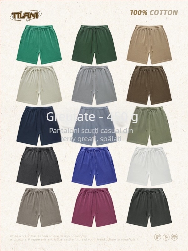 Șorturi unisex din bumbac, cu șnur, croială lejeră, micro-elastic, stil casual de stradă pentru purtare zilnică