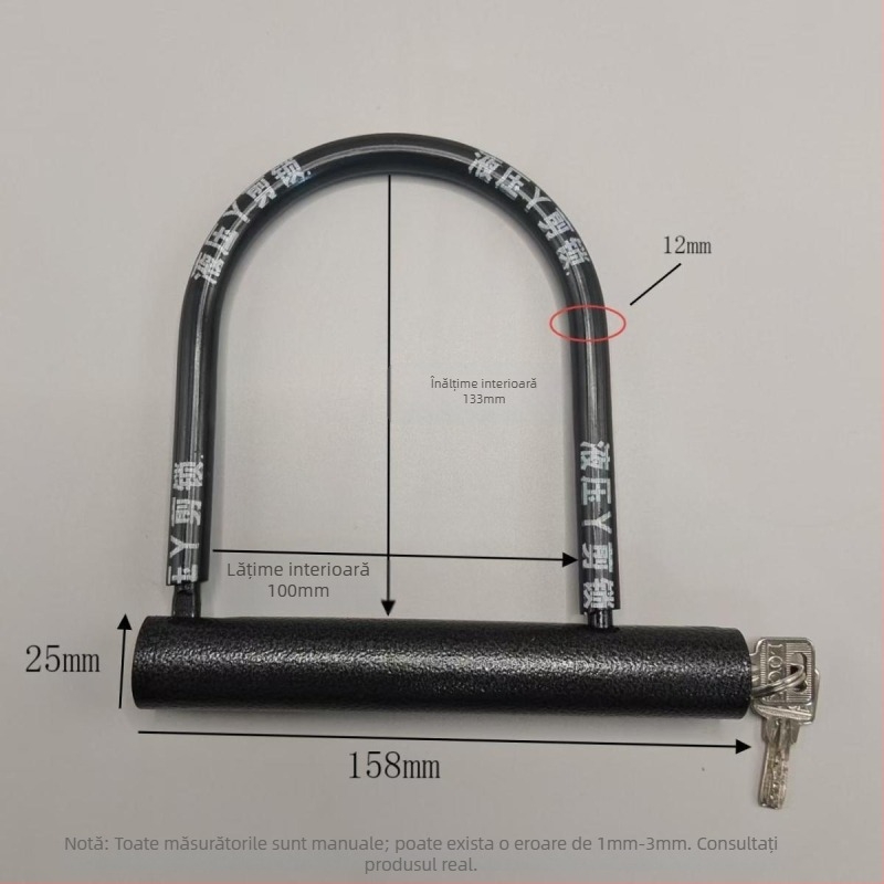 Lacăt U pentru biciclete electrice, motociclete, biciclete și tricicluri, corp din oțel, mecanism hidraulic de tăiere, marca Strength factory