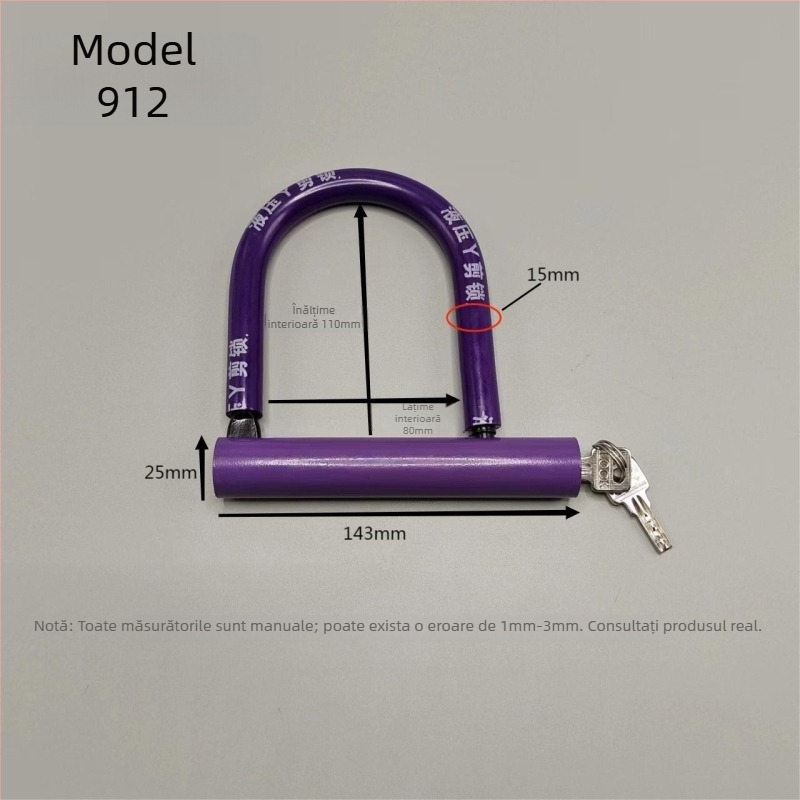 Lacăt U pentru biciclete electrice, motociclete, biciclete și tricicluri, corp din oțel, mecanism hidraulic de tăiere, marca Strength factory