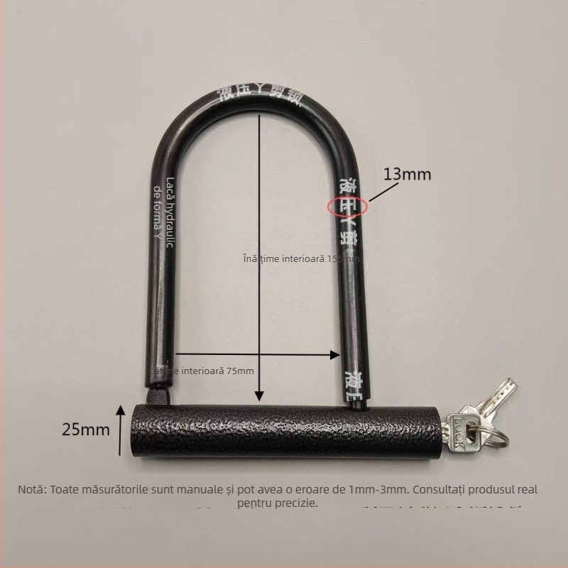 Lacăt U pentru biciclete electrice, motociclete, biciclete și tricicluri, corp din oțel, mecanism hidraulic de tăiere, marca Strength factory