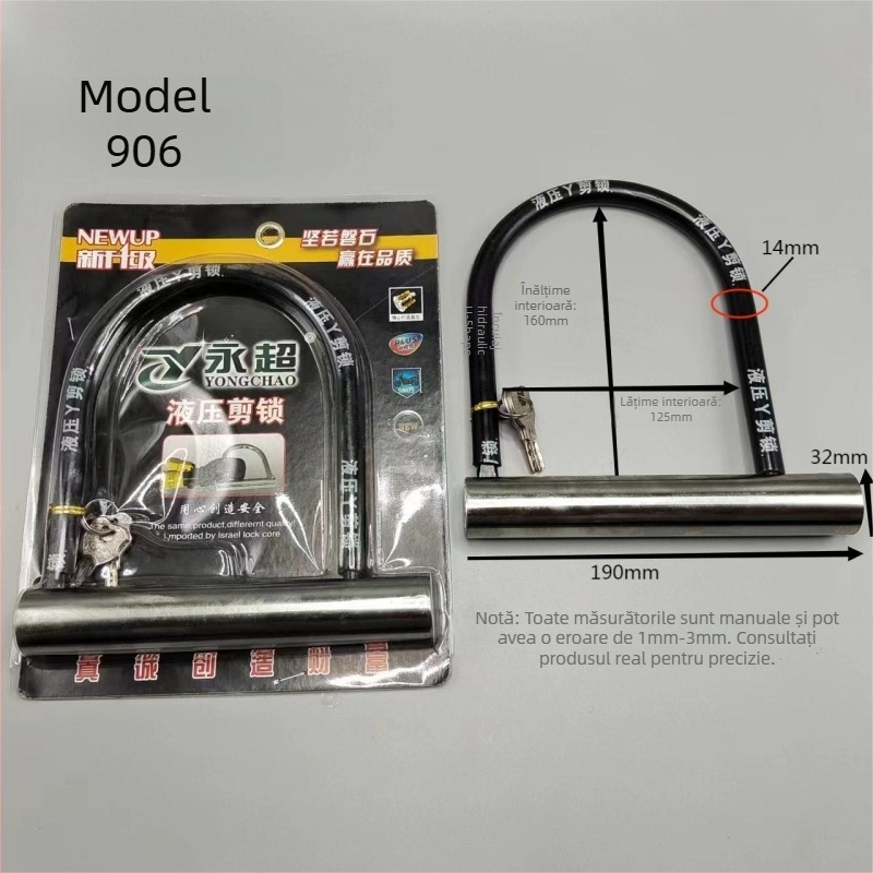 Lacăt U pentru biciclete electrice, motociclete, biciclete și tricicluri, corp din oțel, mecanism hidraulic de tăiere, marca Strength factory