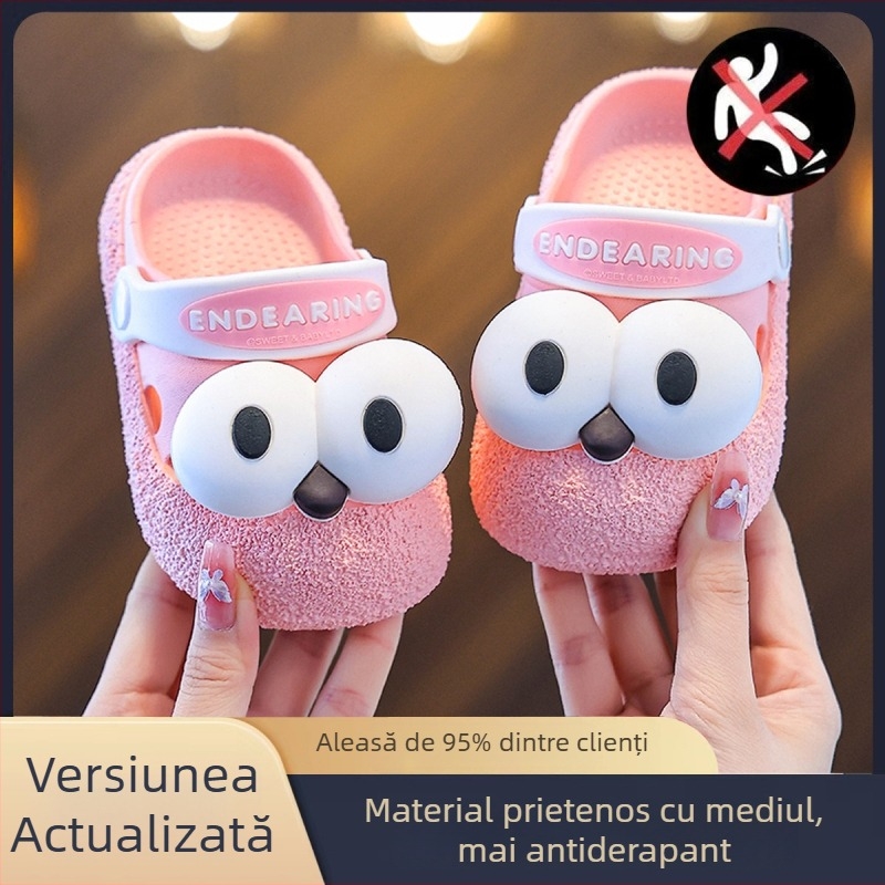 Sandale de plajă pentru copii din PVC, talpă groasă antiderapantă, vârf închis, design drăguț cu ochi mari, pentru 3–9 ani (vara 2025)