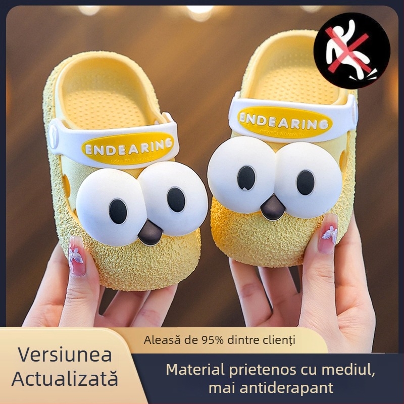 Sandale de plajă pentru copii din PVC, talpă groasă antiderapantă, vârf închis, design drăguț cu ochi mari, pentru 3–9 ani (vara 2025)