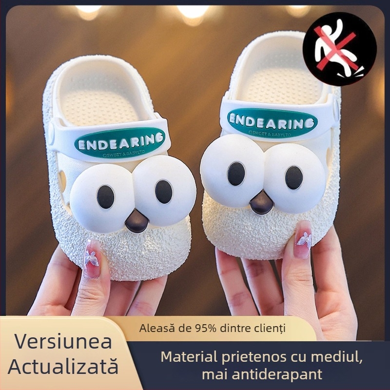Sandale de plajă pentru copii din PVC, talpă groasă antiderapantă, vârf închis, design drăguț cu ochi mari, pentru 3–9 ani (vara 2025)