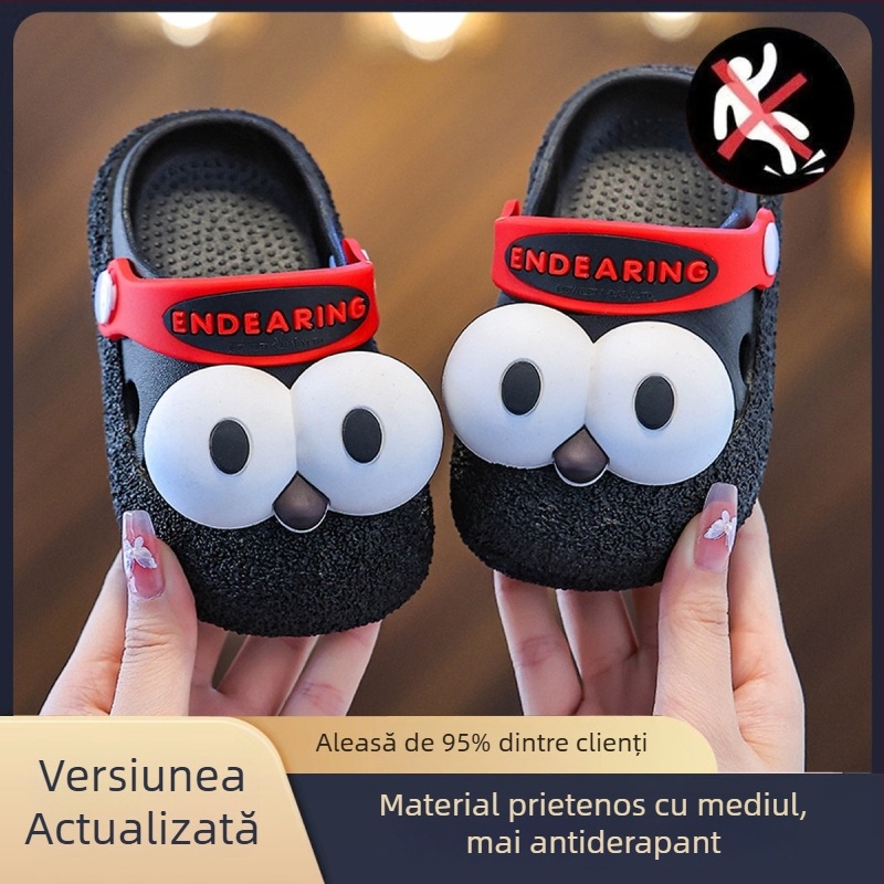 Sandale de plajă pentru copii din PVC, talpă groasă antiderapantă, vârf închis, design drăguț cu ochi mari, pentru 3–9 ani (vara 2025)