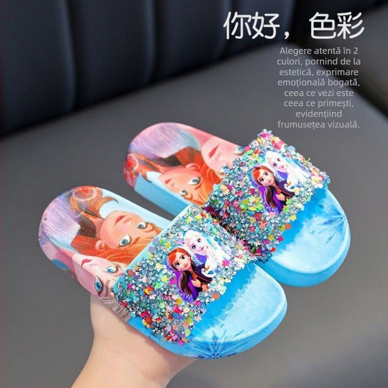 Papuci copii tip flip-flop, stil prințesă, EVA parte superioară, EVA talpă, antiderapant