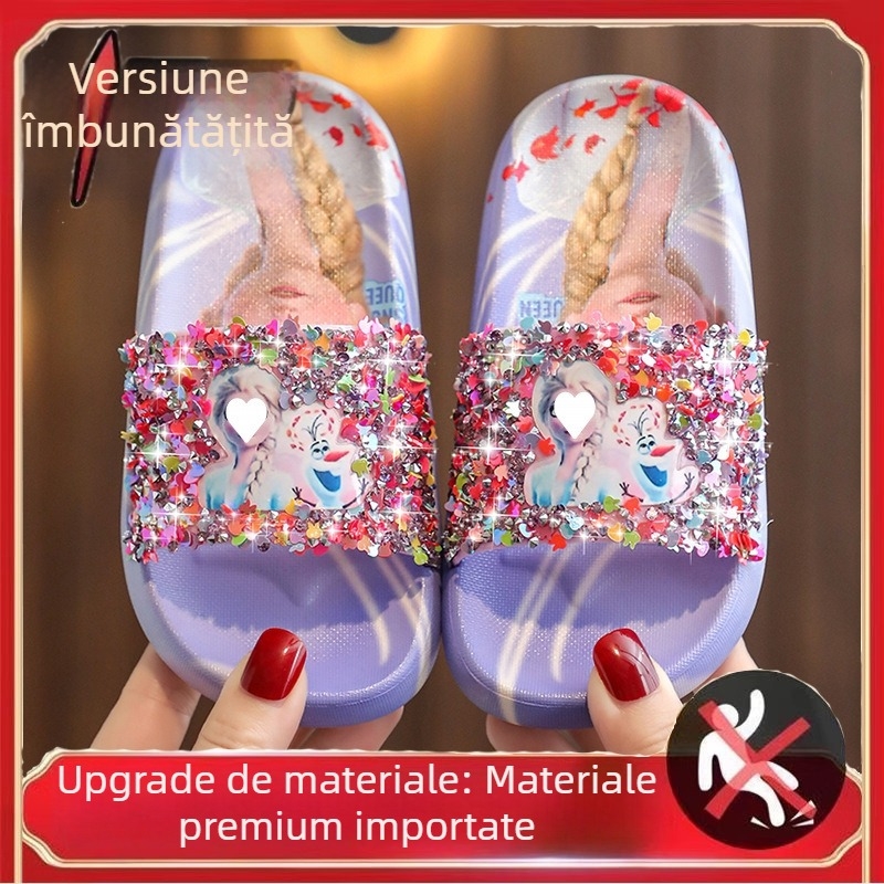 Papuci copii tip flip-flop, stil prințesă, EVA parte superioară, EVA talpă, antiderapant