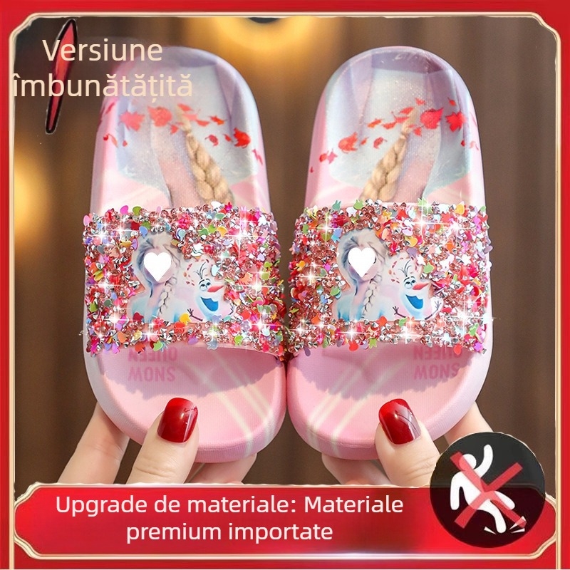 Papuci copii tip flip-flop, stil prințesă, EVA parte superioară, EVA talpă, antiderapant