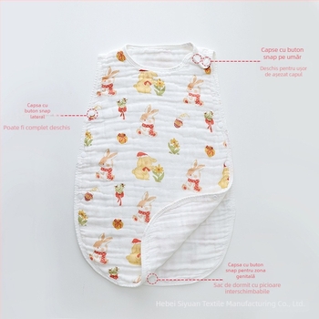 Sac de dormit pentru sugari vară, bumbac 100%, fără mâneci, umplutură din bumbac, design desene animate