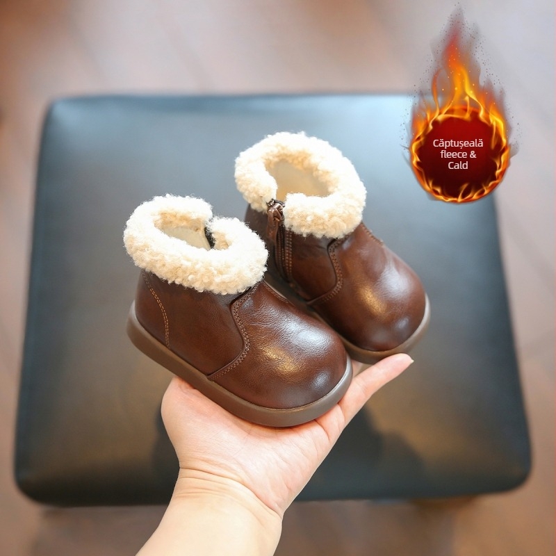 Ghete din piele pentru copii, înalte, cu fermoar lateral, piele microfibră, antiderapant și menținerea căldurii, pentru 6-36 luni