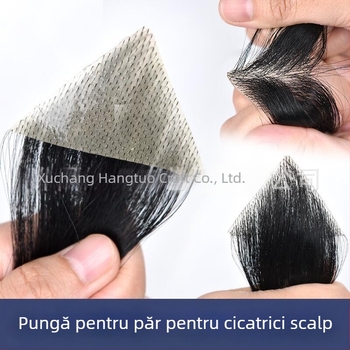 Plăstriu biologic pentru scalp pentru cicatrici și alopecie – păr uman, țesut manual, poate fi vopsit