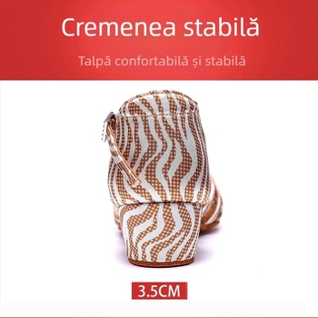 Pantofi de dans latino cu imprimeu leopard pentru fete, toc înalt, talpă moale, partea superioară din mătase, pantofi de practică pentru dans