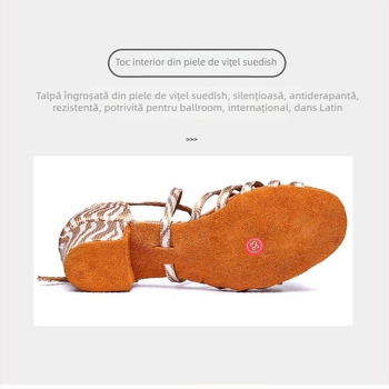 Pantofi de dans latino cu imprimeu leopard pentru fete, toc înalt, talpă moale, partea superioară din mătase, pantofi de practică pentru dans