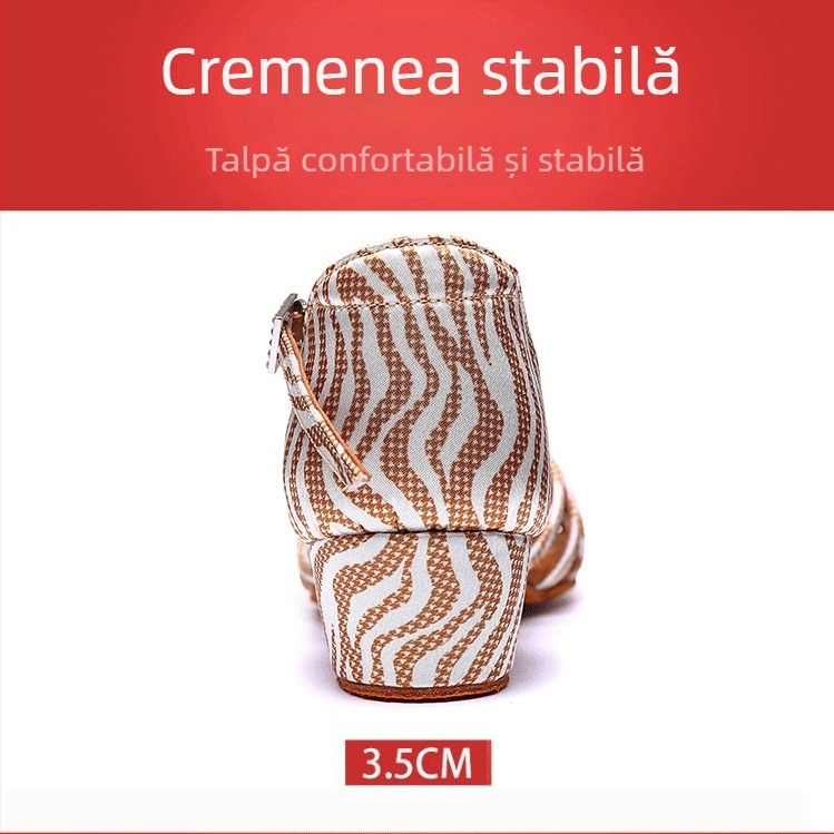 Pantofi de dans latino cu imprimeu leopard pentru fete, toc înalt, talpă moale, partea superioară din mătase, pantofi de practică pentru dans