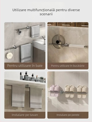 Suport de prosoape montat pe perete, cu un singur ax, aluminiu Space, finisaj spray plastic, încărcare 10 kg, 1 nivel