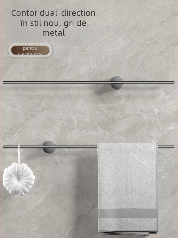 Suport de prosoape montat pe perete, cu un singur ax, aluminiu Space, finisaj spray plastic, încărcare 10 kg, 1 nivel