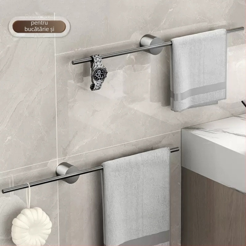 Suport de prosoape montat pe perete, cu un singur ax, aluminiu Space, finisaj spray plastic, încărcare 10 kg, 1 nivel