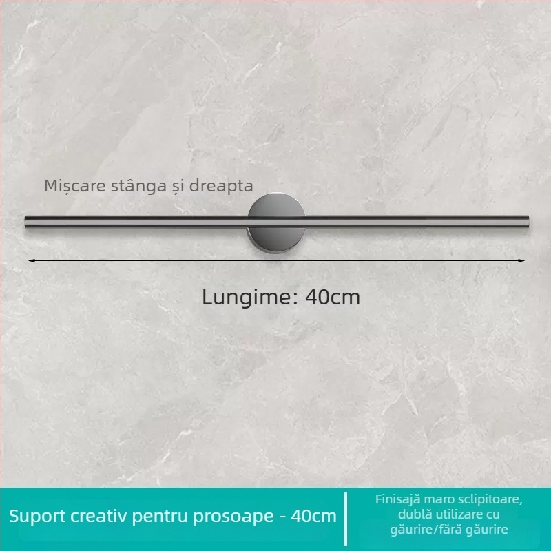 Suport de prosoape montat pe perete, cu un singur ax, aluminiu Space, finisaj spray plastic, încărcare 10 kg, 1 nivel