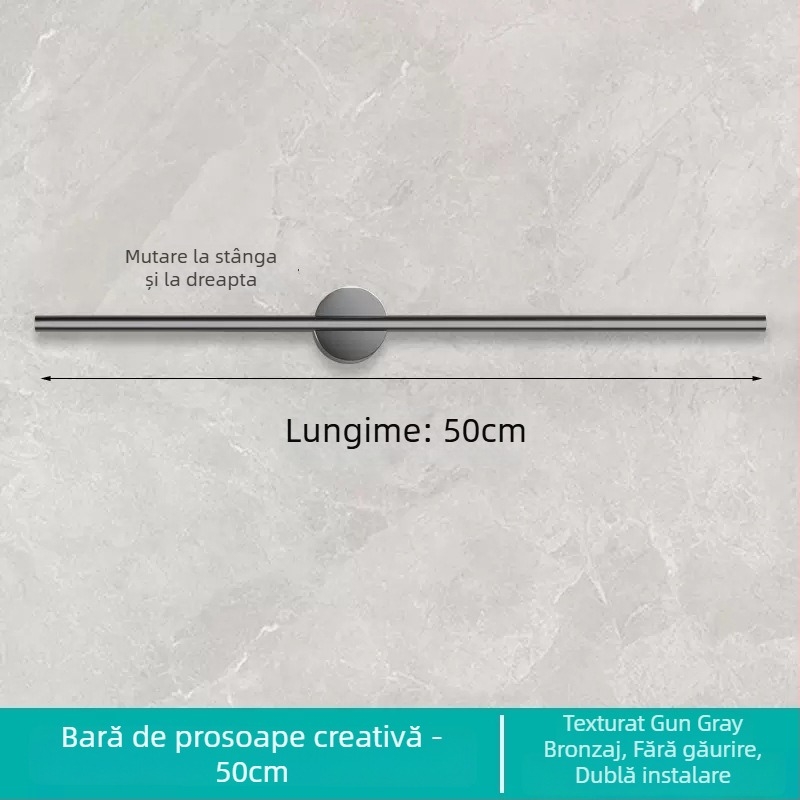 Suport de prosoape montat pe perete, cu un singur ax, aluminiu Space, finisaj spray plastic, încărcare 10 kg, 1 nivel