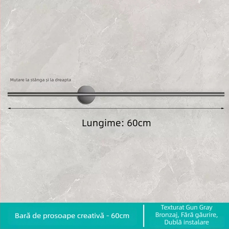 Suport de prosoape montat pe perete, cu un singur ax, aluminiu Space, finisaj spray plastic, încărcare 10 kg, 1 nivel