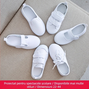 Pantofi de pânză pentru copii, închidere Velcro, partea superioară din pânză, talpă din plastic, anti-derapare și absorbție a șocurilor