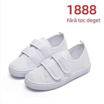 Pantofi de pânză pentru copii, închidere Velcro, partea superioară din pânză, talpă din plastic, anti-derapare și absorbție a șocurilor