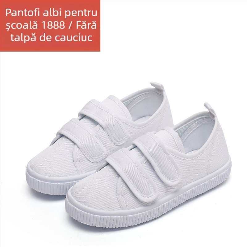 Pantofi de pânză pentru copii, închidere Velcro, partea superioară din pânză, talpă din plastic, anti-derapare și absorbție a șocurilor