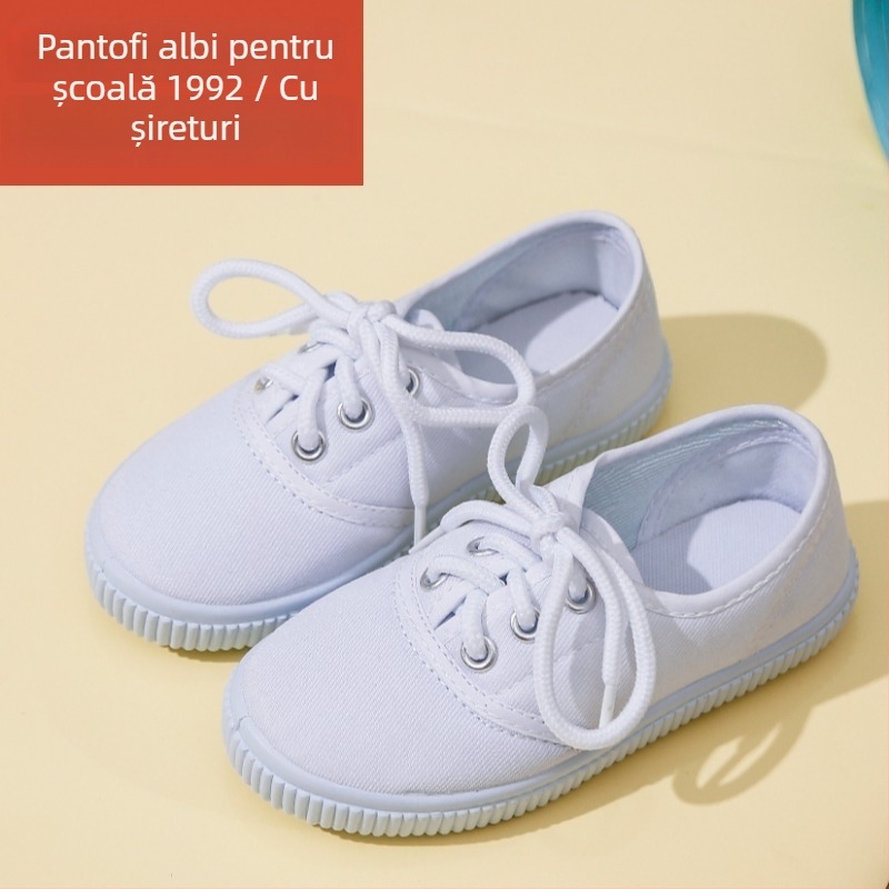 Pantofi de pânză pentru copii, închidere Velcro, partea superioară din pânză, talpă din plastic, anti-derapare și absorbție a șocurilor