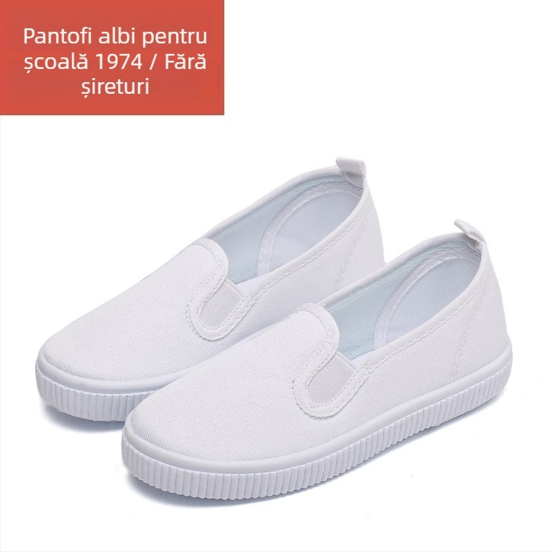 Pantofi de pânză pentru copii, închidere Velcro, partea superioară din pânză, talpă din plastic, anti-derapare și absorbție a șocurilor
