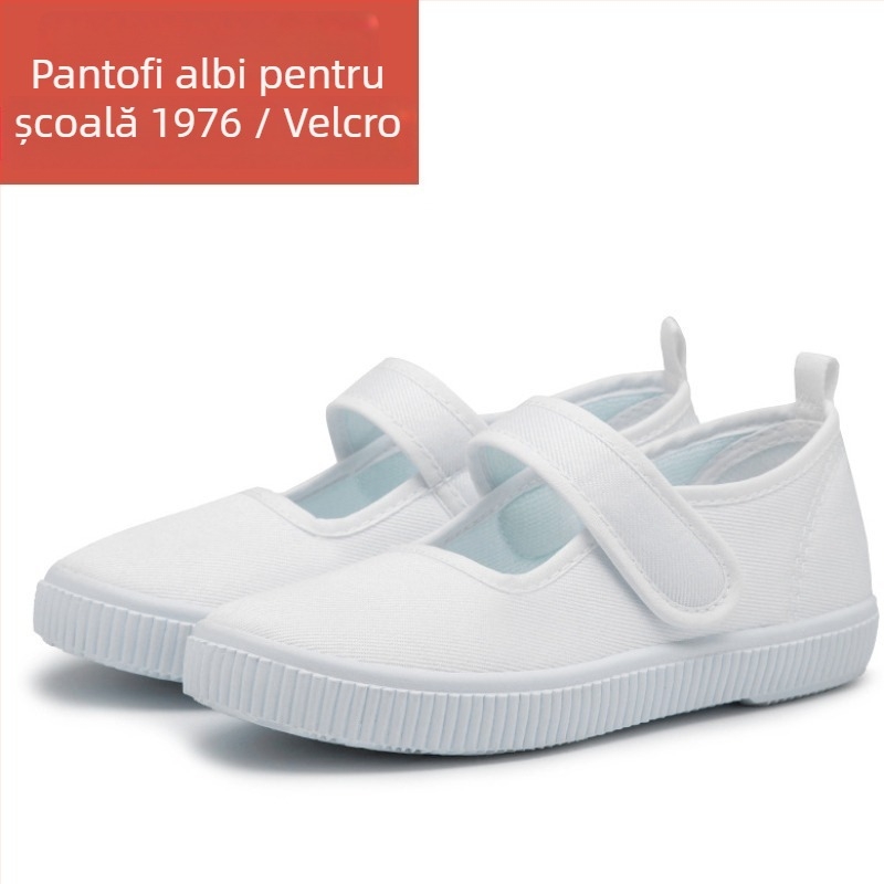 Pantofi de pânză pentru copii, închidere Velcro, partea superioară din pânză, talpă din plastic, anti-derapare și absorbție a șocurilor