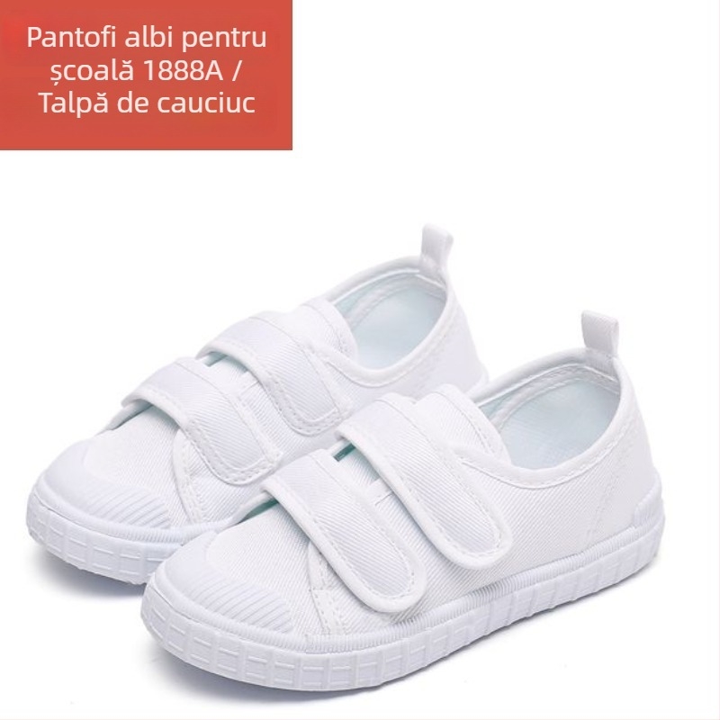 Pantofi de pânză pentru copii, închidere Velcro, partea superioară din pânză, talpă din plastic, anti-derapare și absorbție a șocurilor