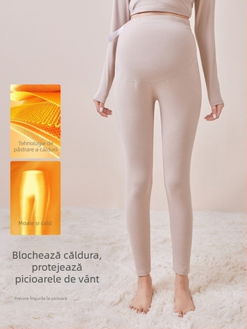 Pantaloni de maternitate căptușiți cu fleece, lungi, grosime medie, poliester 80–90%, susținere a burții