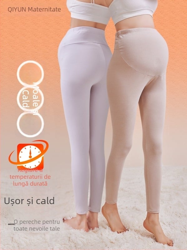 Pantaloni de maternitate căptușiți cu fleece, lungi, grosime medie, poliester 80–90%, susținere a burții